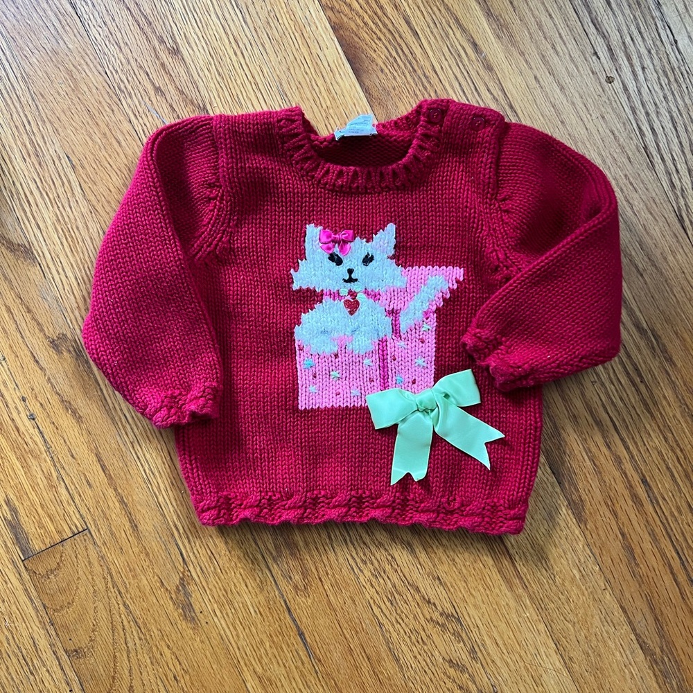 Talbots Red Sweater with Cat Design